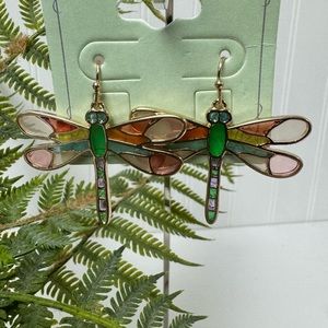 Abstract Glass Dragonfly Earrings - NWT